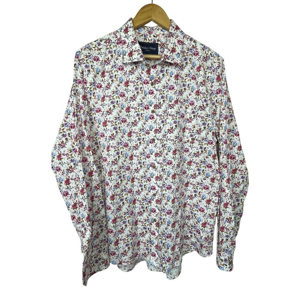 Paisley & Gray Slim Fit White Pink‎ Brown Floral Button-Up Shirt XL Long Sleeve